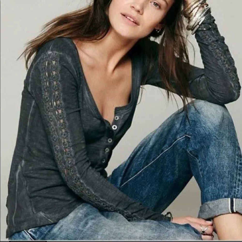 Free People Shell Stitch Lace Henley